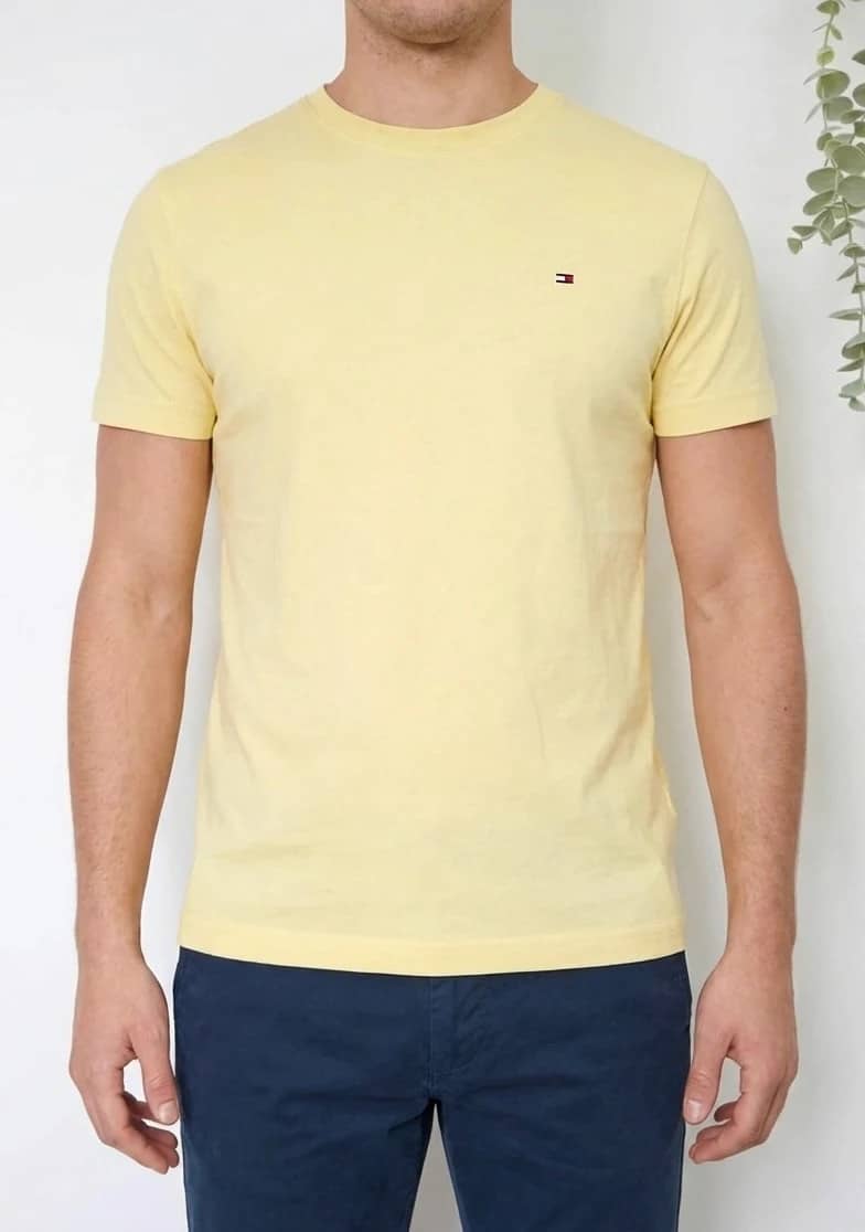 T-shirt jaune pastel Tommy Hilfiger logo brodé coton taille M