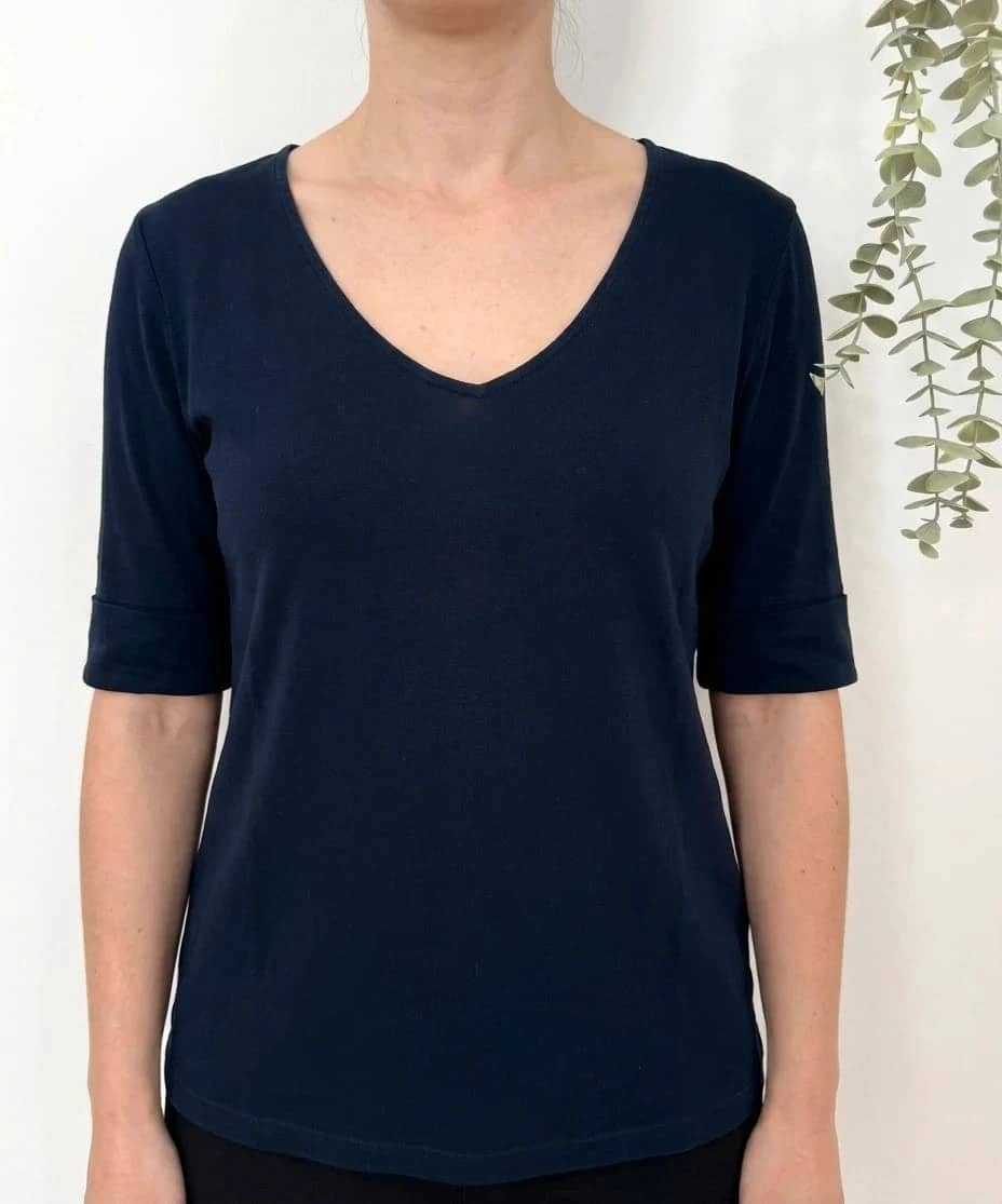 Top col V manches 3/4 Lauren Ralph Lauren bleu marine taille M - FP2512133