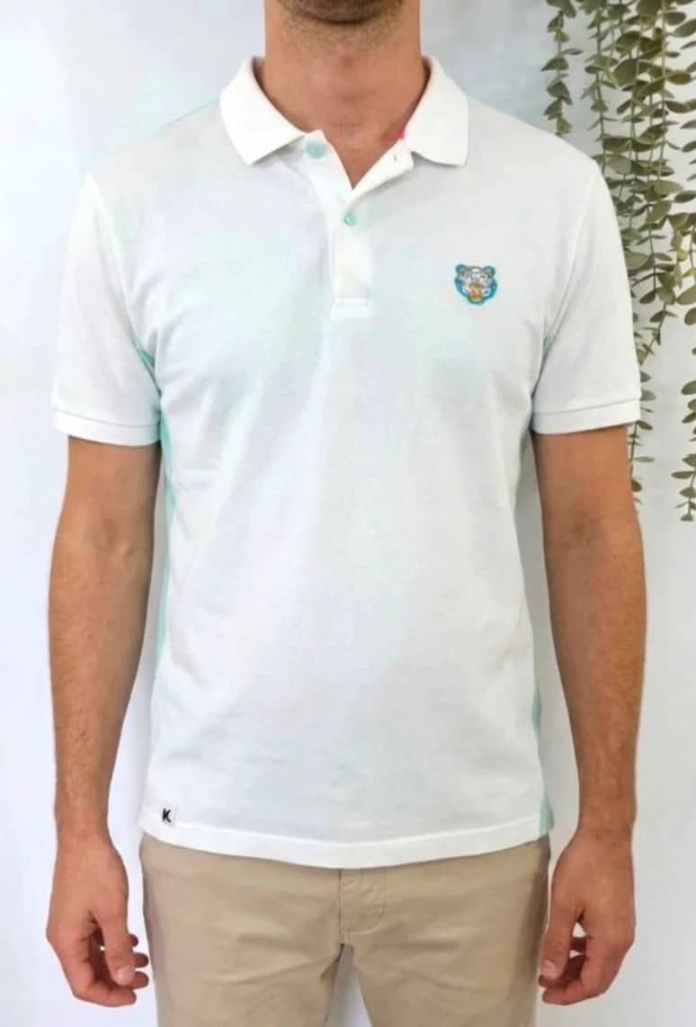 Polo Kenzo bicolore blanc et vert menthe 100% coton taille 3XL