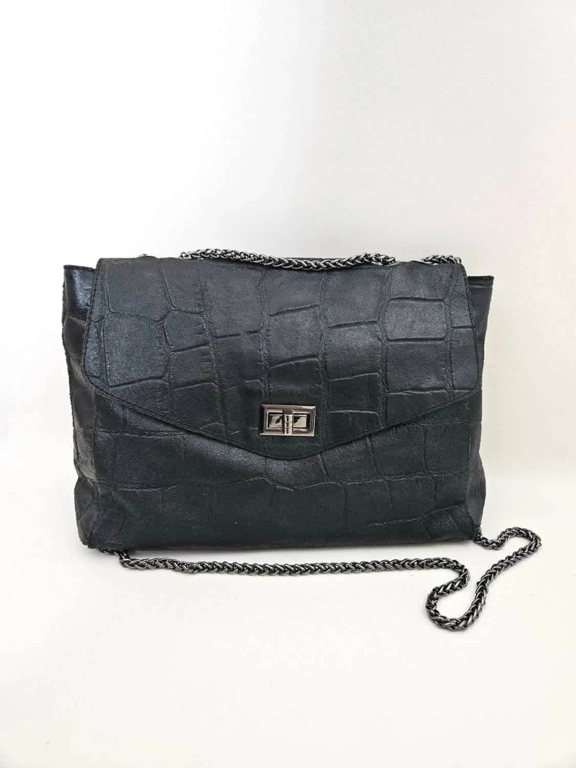 Sac à main en cuir avec bandoulière chaîne