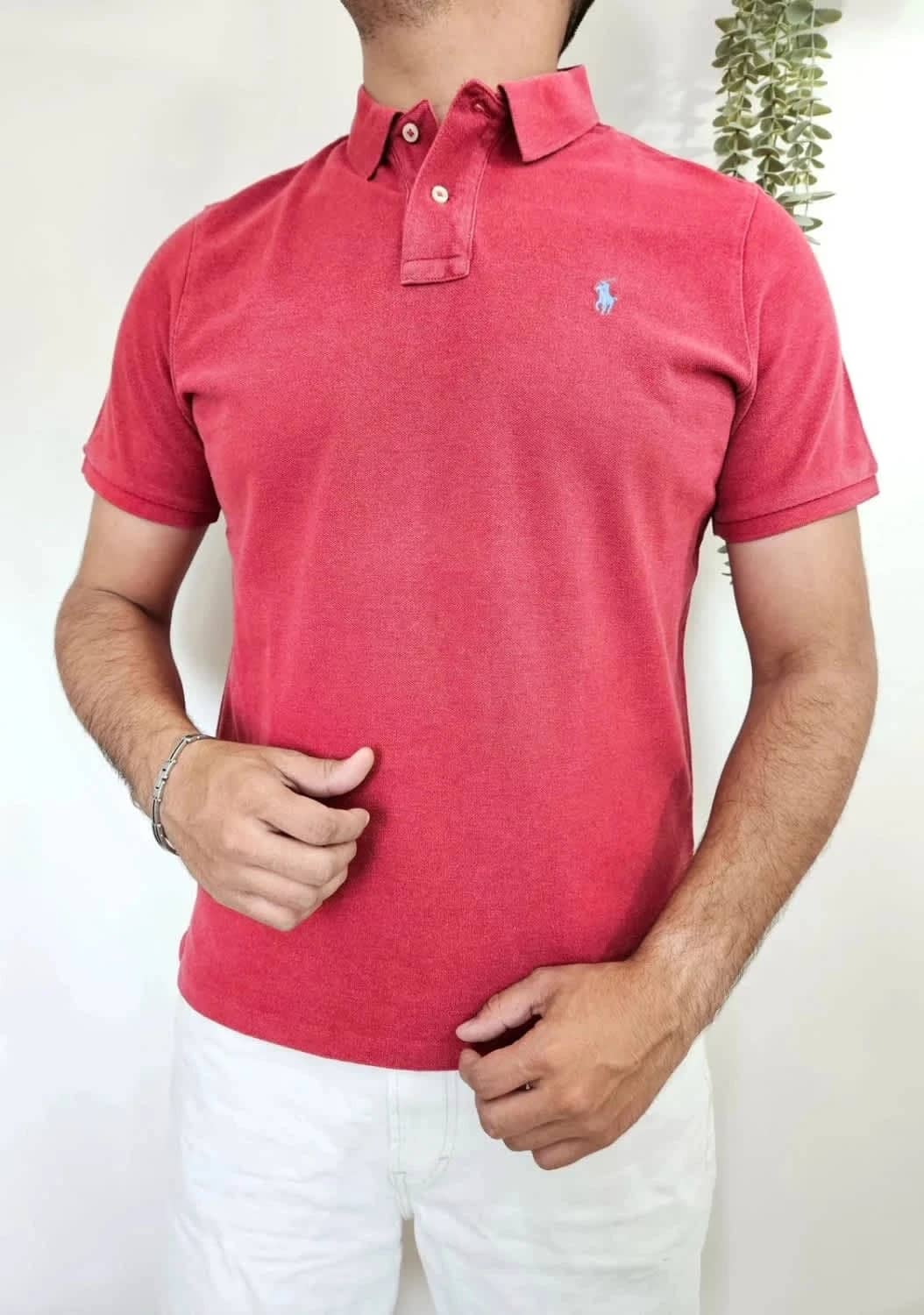 Polo Ralph Lauren Classic Fit rouge logo brodé bleu taille L