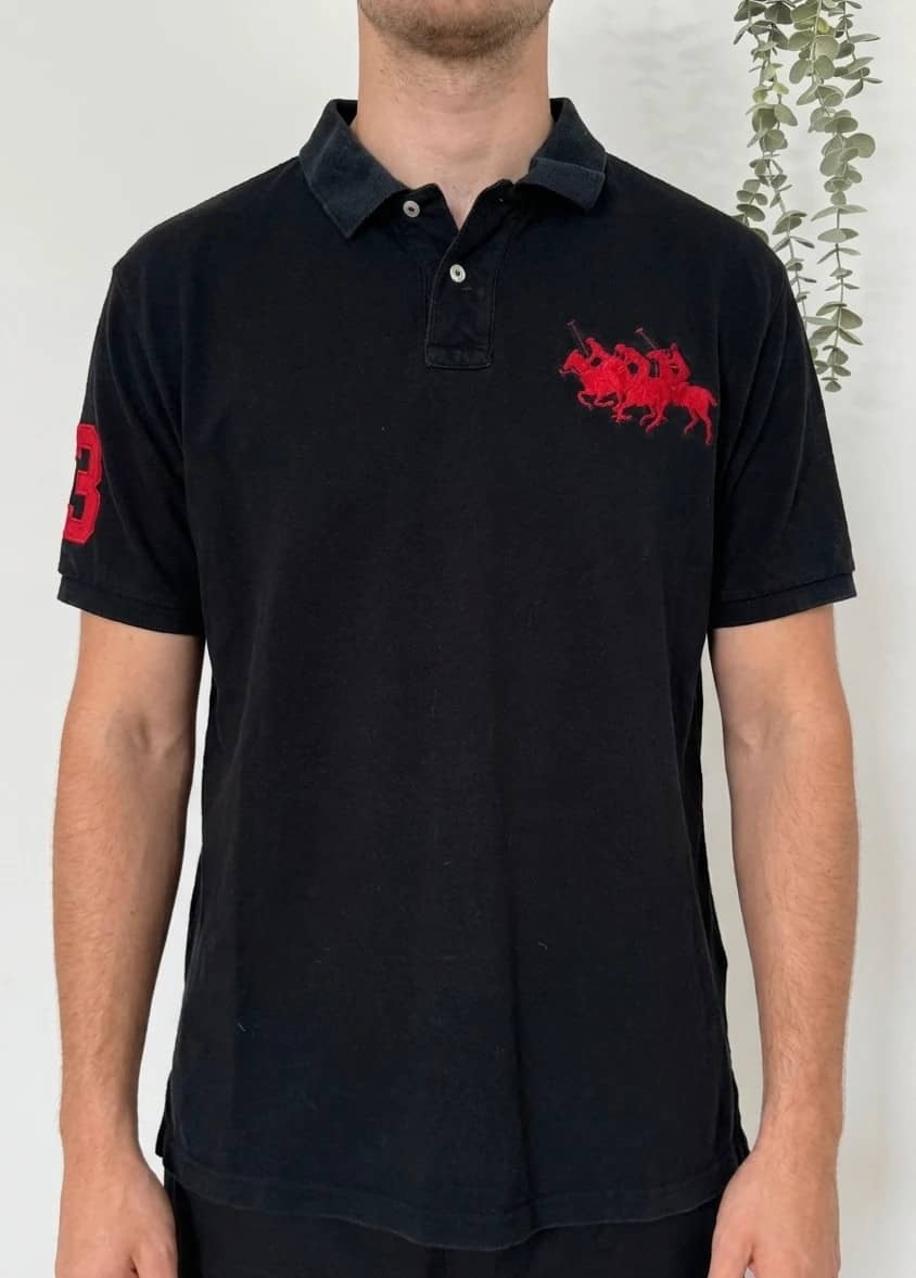 Polo custom fit Ralph Lauren noir logo rouge taille XXL - FP260260