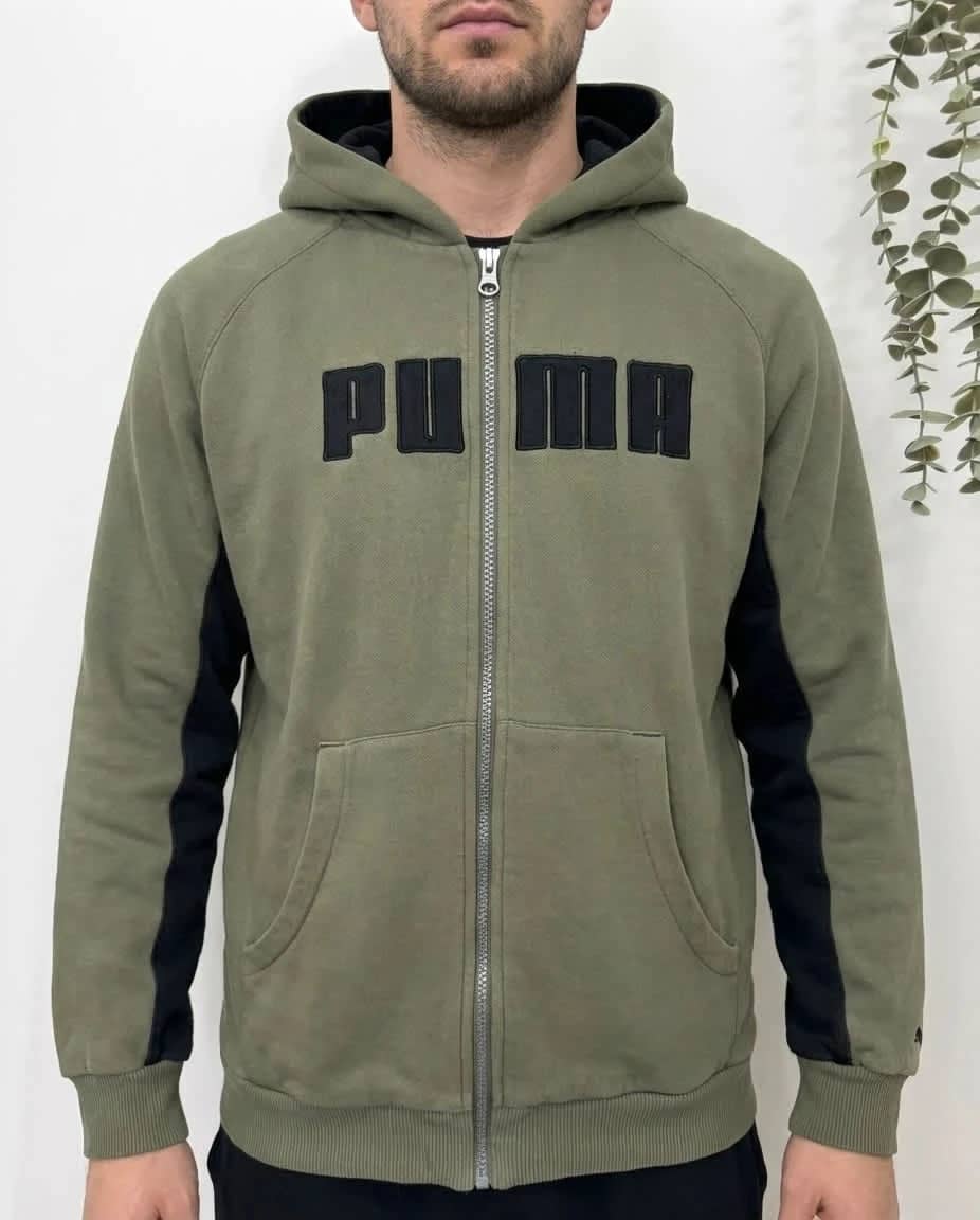 Sweat zippé à capuche veste Puma kaki logo brodé taille M - FP251287