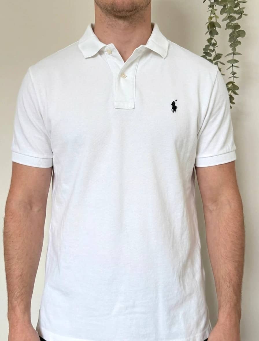 Polo piqué Polo by Ralph Lauren blanc logo bleu marine taille L - FP260241
