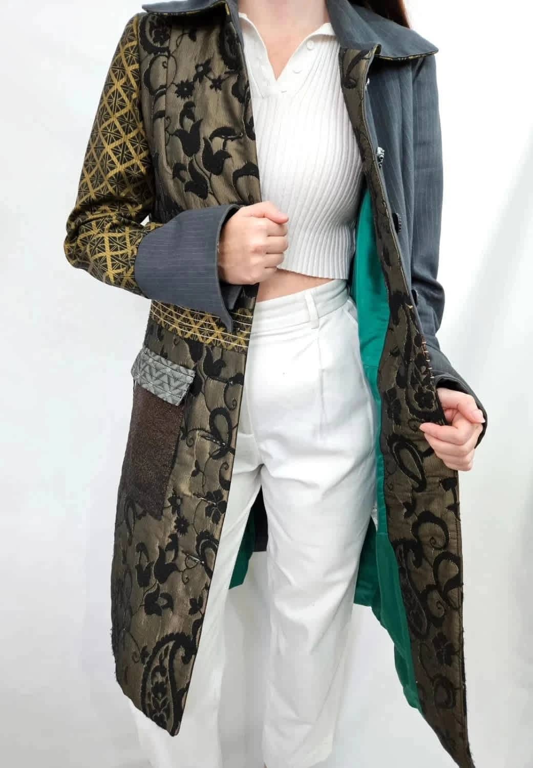 Manteau long Desigual patchwork vintage multicolore style bohème taille 42