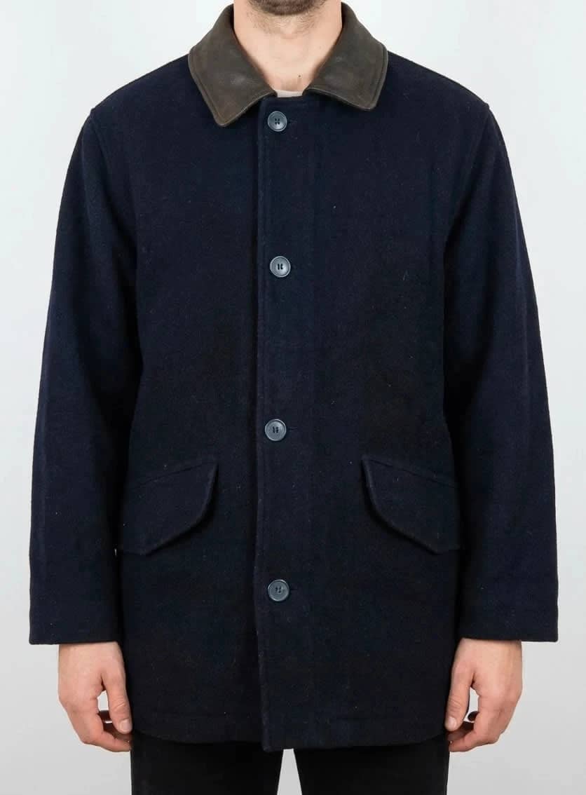 Manteau vintage en laine et cachemire Yves Saint Laurent avec col en cuir taille L