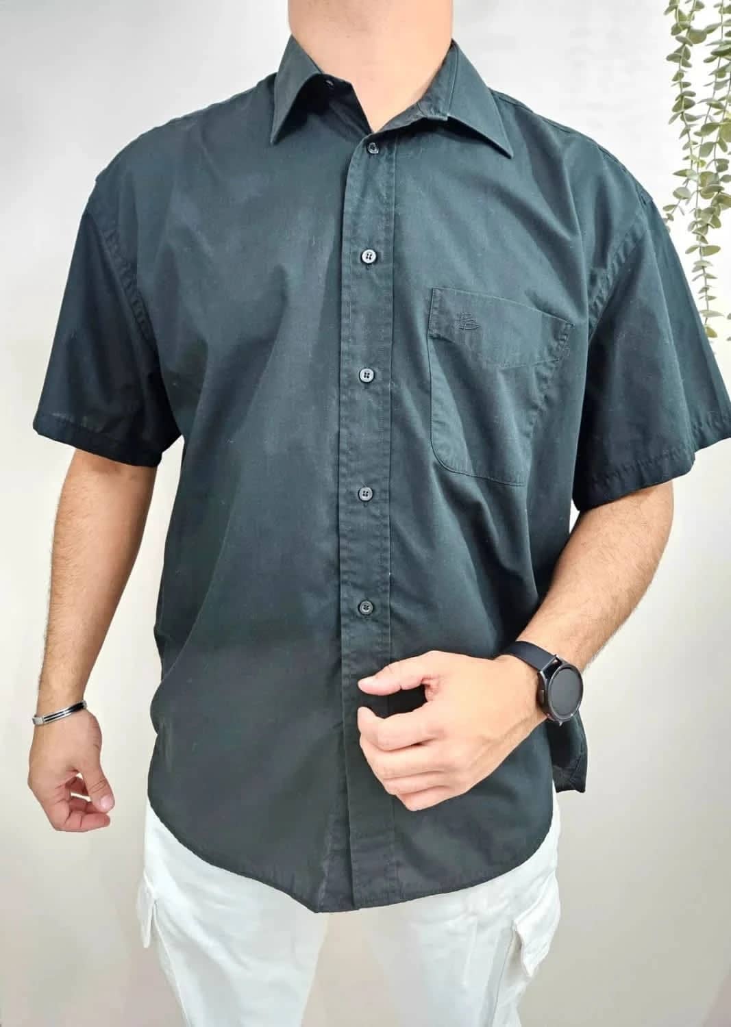 Chemise noire manches courtes Pierre Balmain logo brodé taille XXL