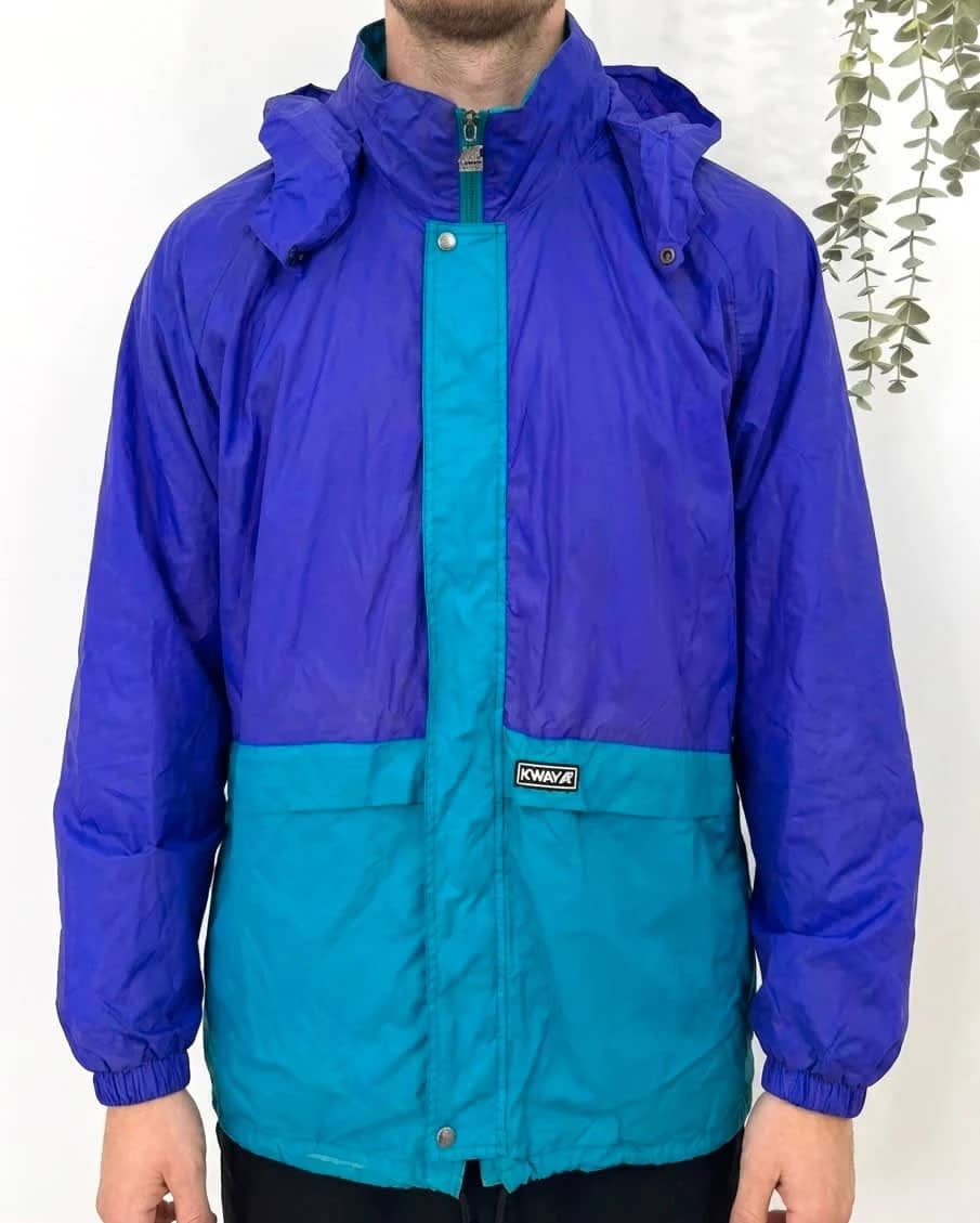 Veste kway vintage K-Way violet turquoise à capuche taille L - SC26018