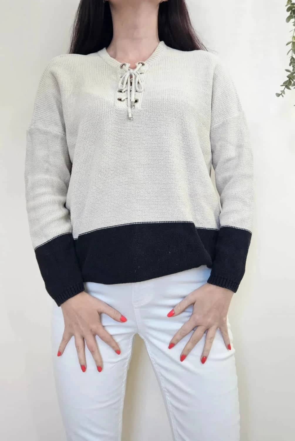 Pull en maille Zapa crème et blanc avec cordons taille S