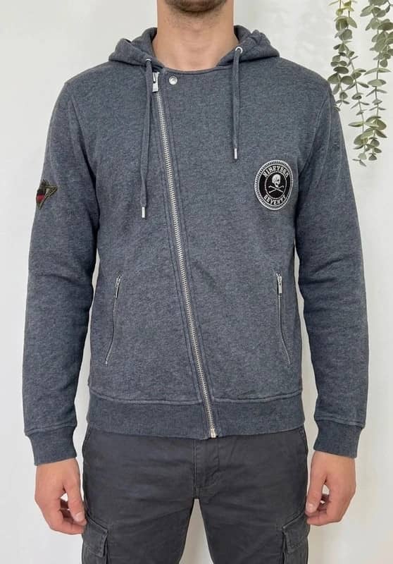 Sweat zip asymétrique capuche The Kooples Sport gris anthracite taille M