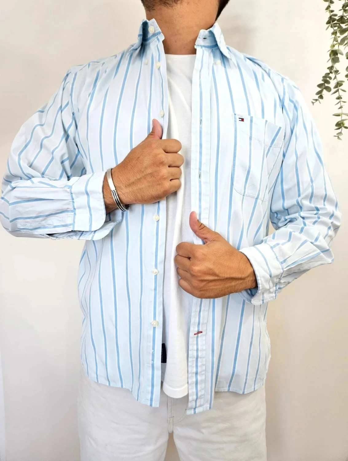Chemise rayée Tommy Hilfiger bleu clair taille L