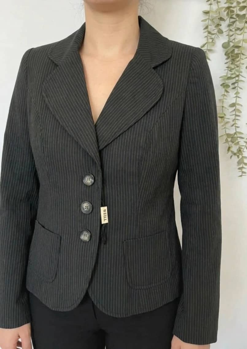 Blazer noir à rayures Weill en laine et en lin