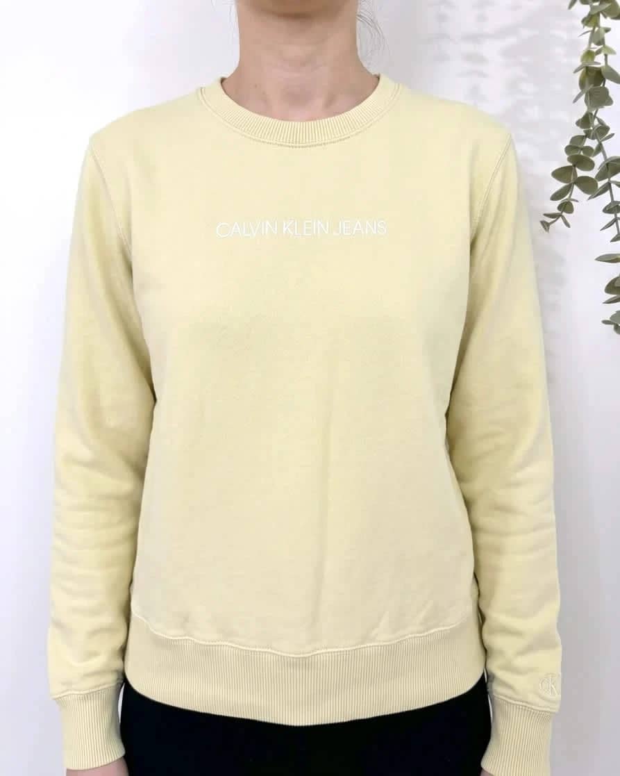 Sweat Crewneck coton Calvin Klein Jeans jaune clair logo taille XS - FP2512111