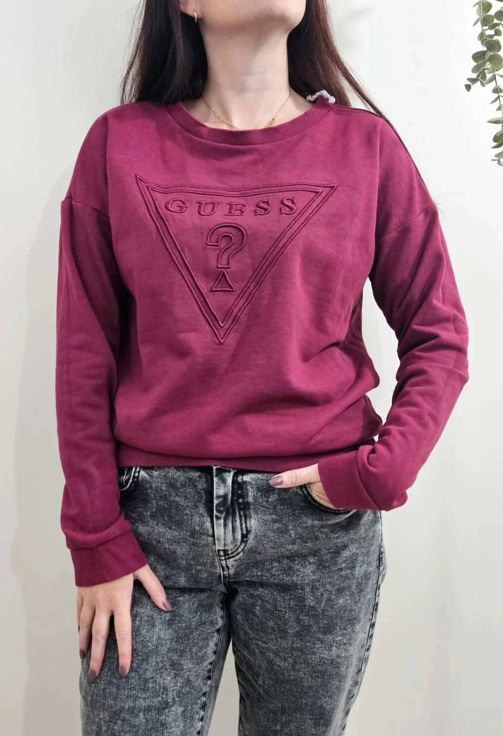 Sweat molletonné Crewneck Guess bordeaux logo brodé taille S - FP251282