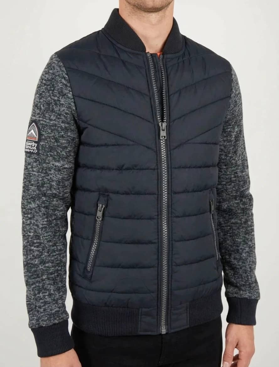Veste full zip Superdry Storm Co homme gris chiné effet doudoune et manches laine taille S