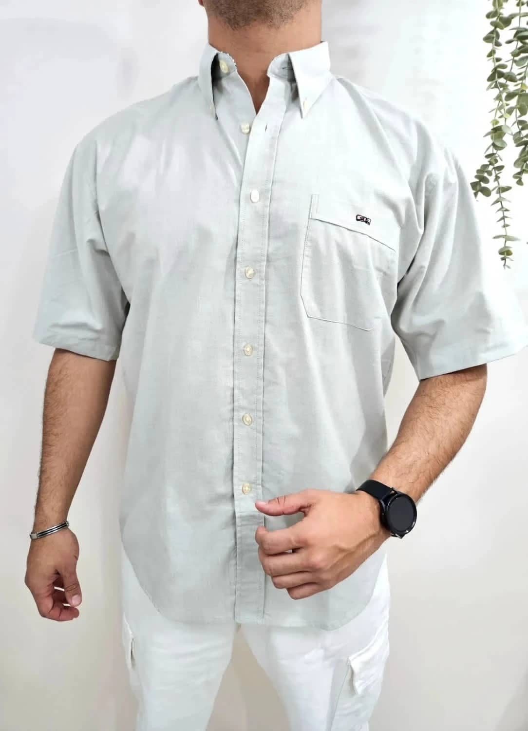 Chemise grise manches courtes Eden Park logo brodé taille L