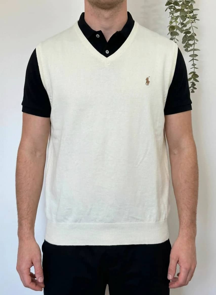 Pull sans manches Ralph Lauren crème logo brodé taille XXL - PP2603374