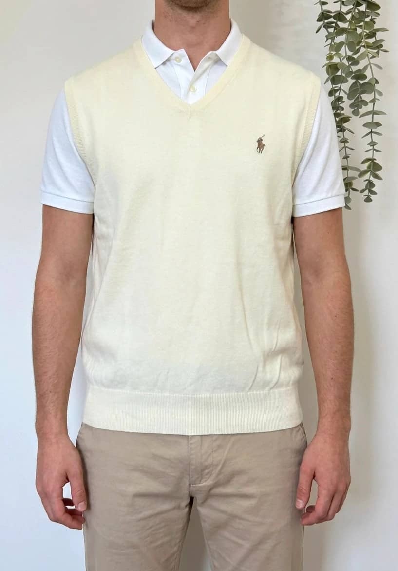 Pull coton sans manches Ralph Lauren blanc cassé taille L - PP2603373