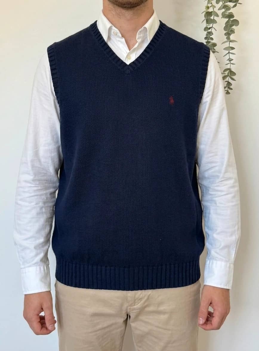Pull sans manches maille Ralph Lauren bleu marine taille XXL - PP2603404