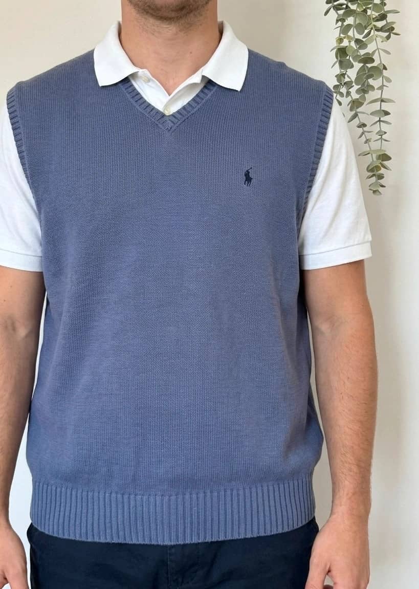 Pull sans manches maille Ralph Lauren bleu/violet lavande taille XXL - PP2603319