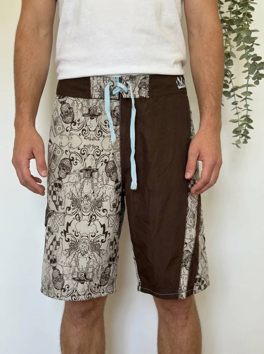 Short de bain Micros marron beige imprimé skull taille 30/S - PP2603229