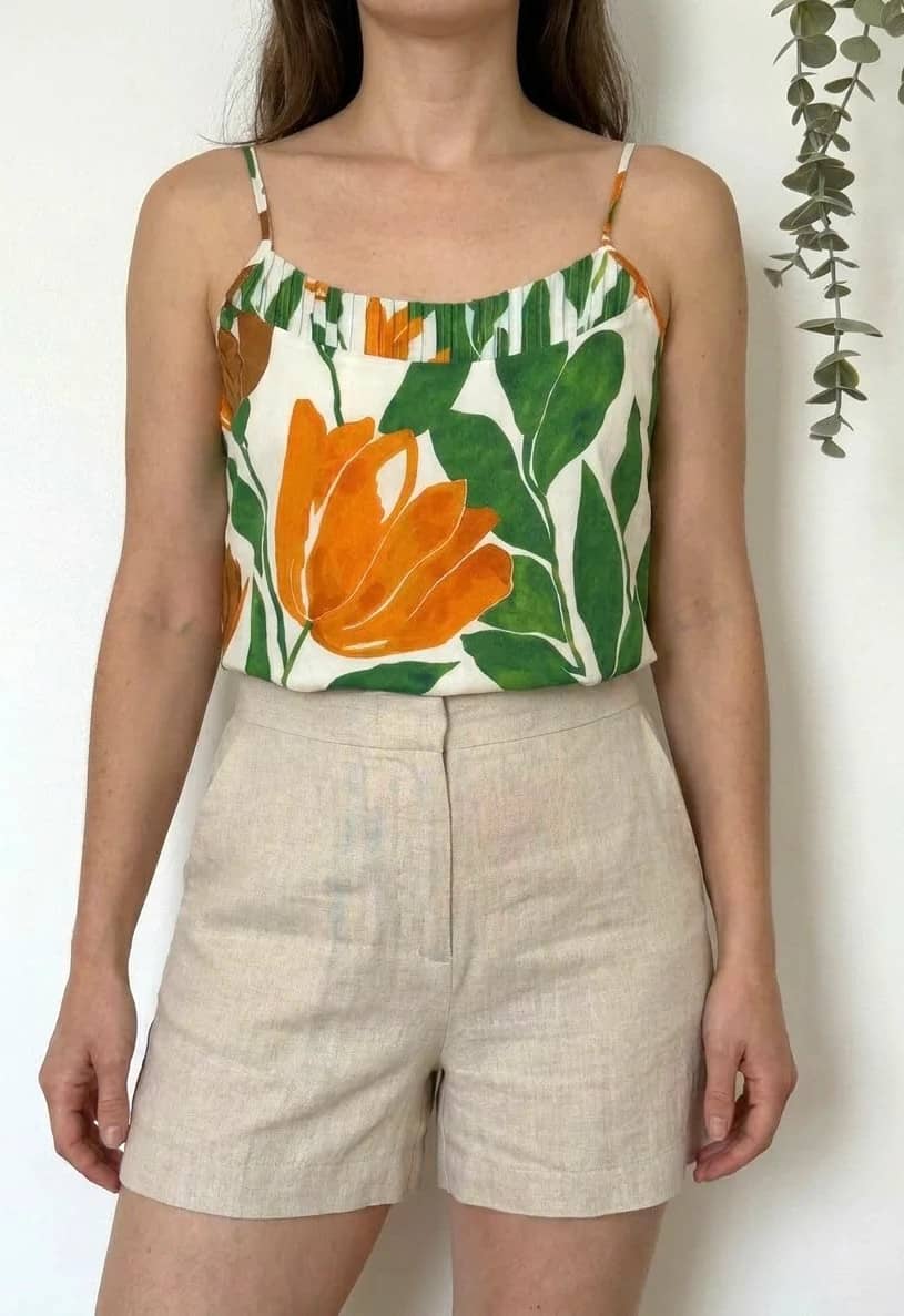 Top caraco Salsa Jeans floral vert orange bretelles réglables taille S
