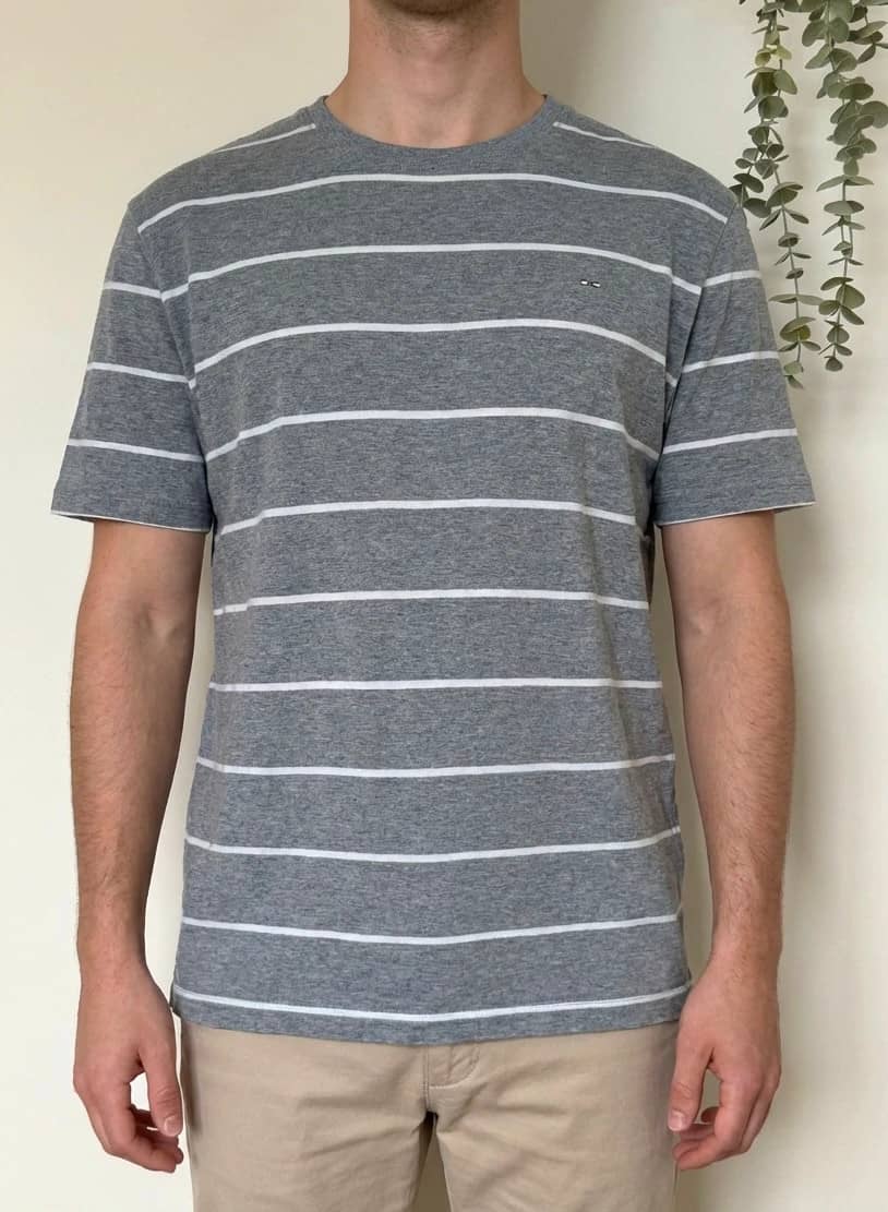 T-shirt Eden Park gris rayé logo nœud rose brodé taille 2XL - FP260330