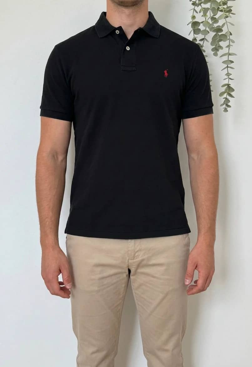 Polo vintage Ralph Lauren noir logo pony rouge taille S - PP2603399