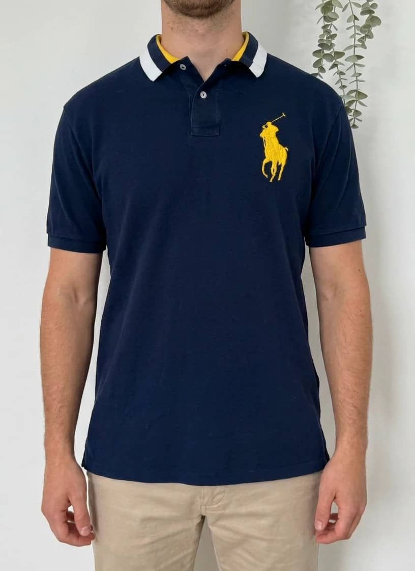 Polo piqué Big Pony jaune Polo Ralph Lauren bleu marine taille XL - PP2603401
