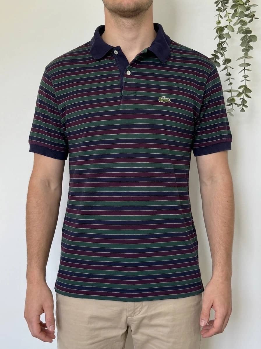 Polo vintage rayé Izod Lacoste vert bordeaux taille S/M - PP2603275