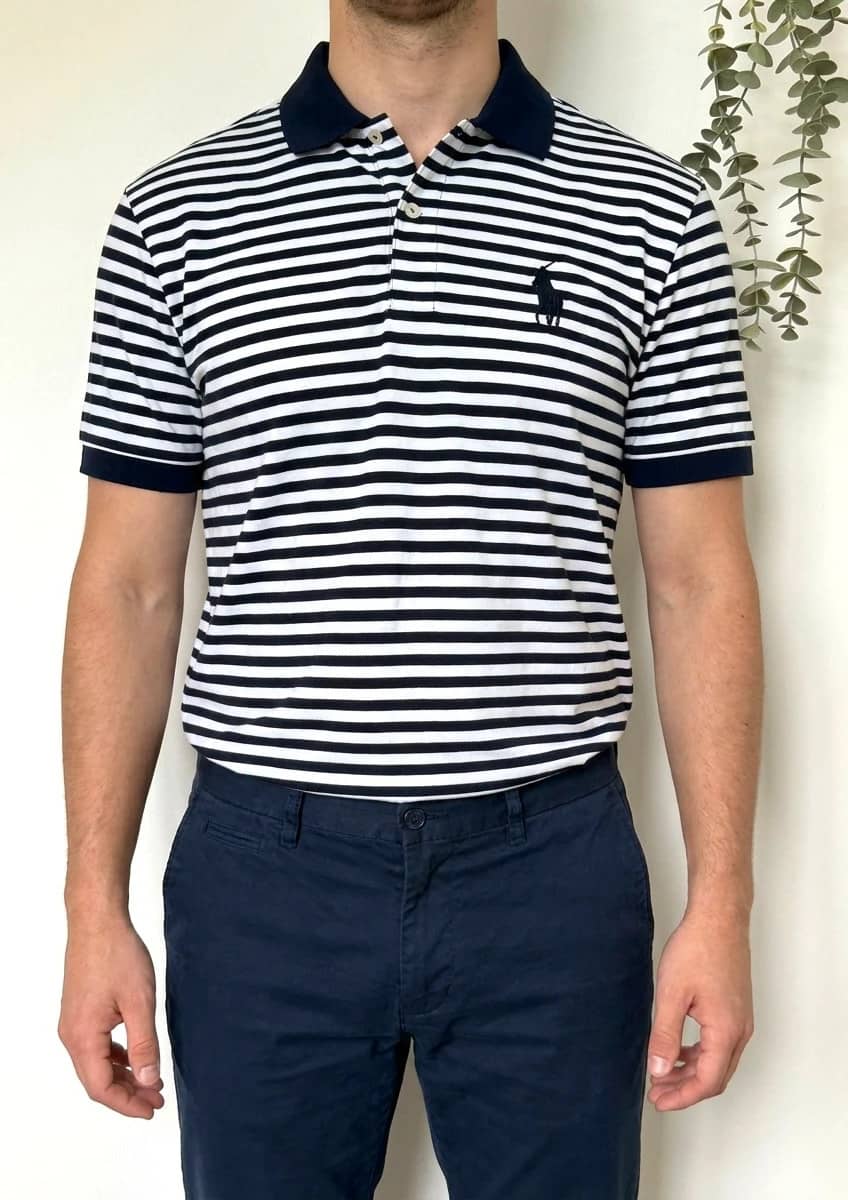 Polo golf rayé performance Polo Ralph Lauren bleu blanc taille M - PP2603283