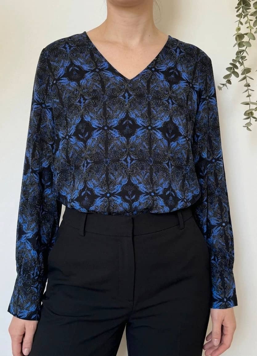 Blouse fluide La Fée Maraboutée imprimé floral noir bleu taille 38/M - SC260598