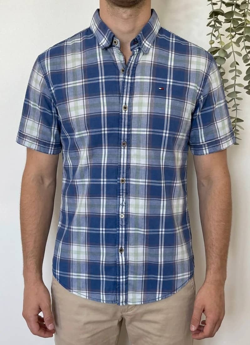 Chemise manches courtes Hilfiger Denim à carreaux bleu taille S - SK260632