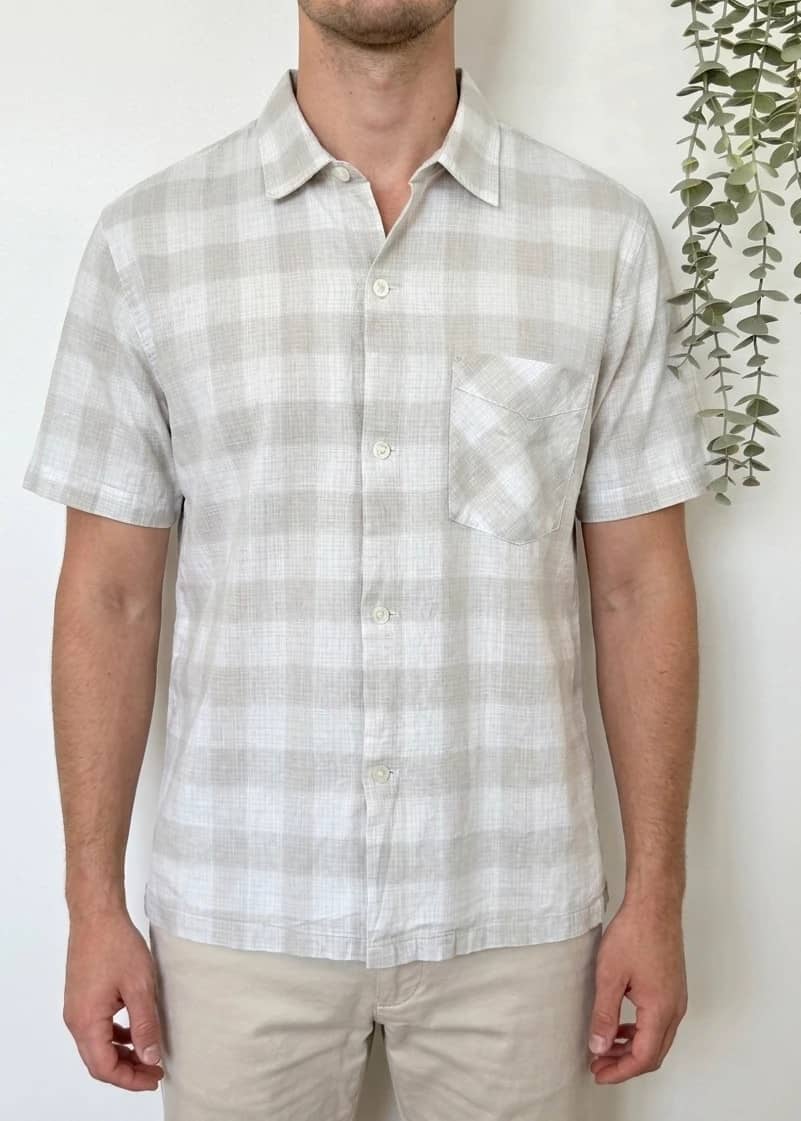 Chemise manches courtes Buck Mason lin coton carreaux beige taille M - SK260678