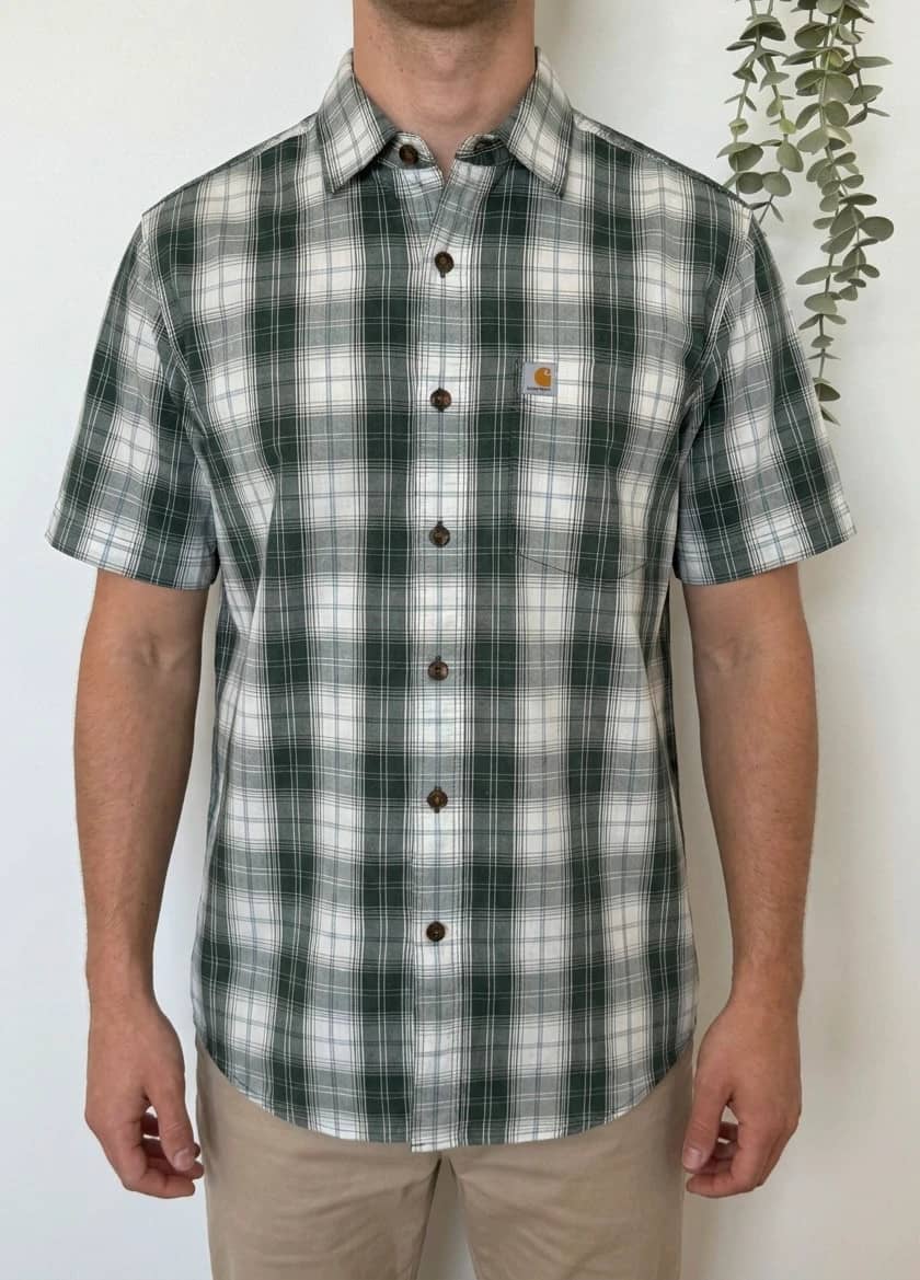 Chemise manches courtes Carhartt slim fit carreaux vert gris blanc taille M - SK260674