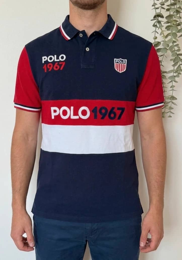 Polo piqué custom slim fit Ralph Lauren Polo 1967 bleu marine taille XL - SK260621