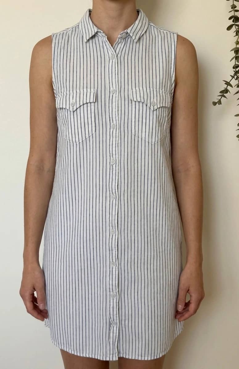 Robe chemise sans manches Levi's rayée blanc bleu en lin taille L - SK260677