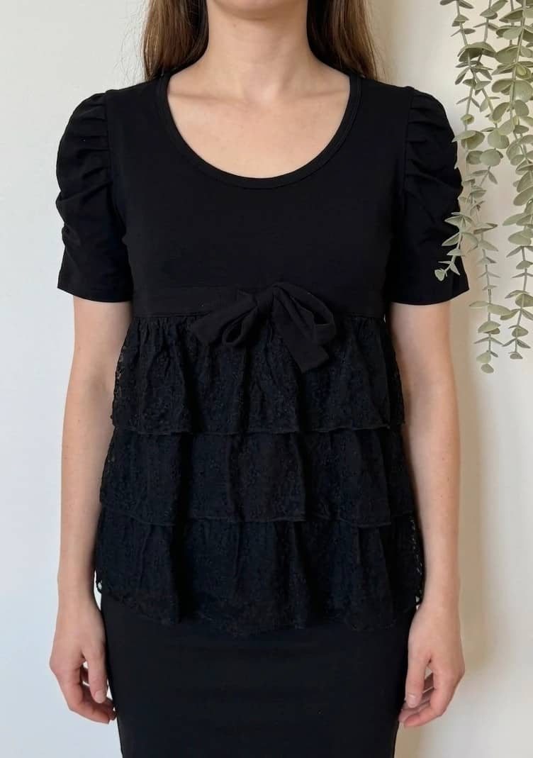 Top volanté dentelle Molly Bracken noir manches bouffantes taille XS/S - SC2606149