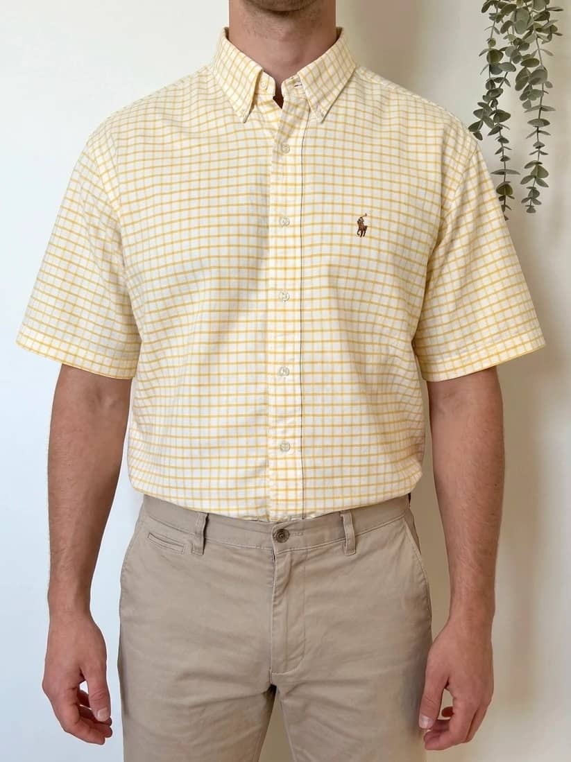 Chemise Oxford Ralph Lauren carreaux jaune blanc logo premium taille XXL - SK260624