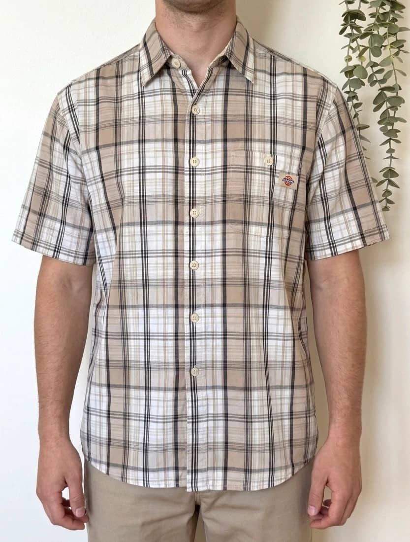 Chemise manches courtes Dickies à carreaux beige gris taille L - SK260682