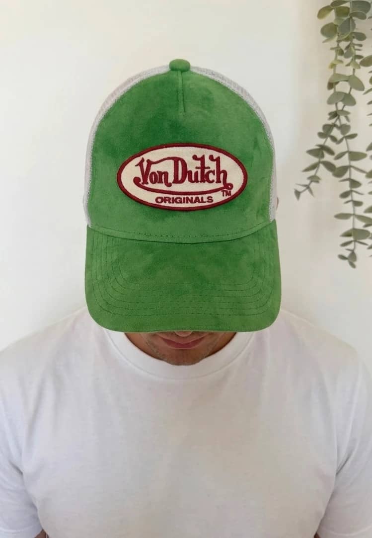 Casquette trucker Von Dutch verte effet suédé filet blanc réglable taille unique - SK260644