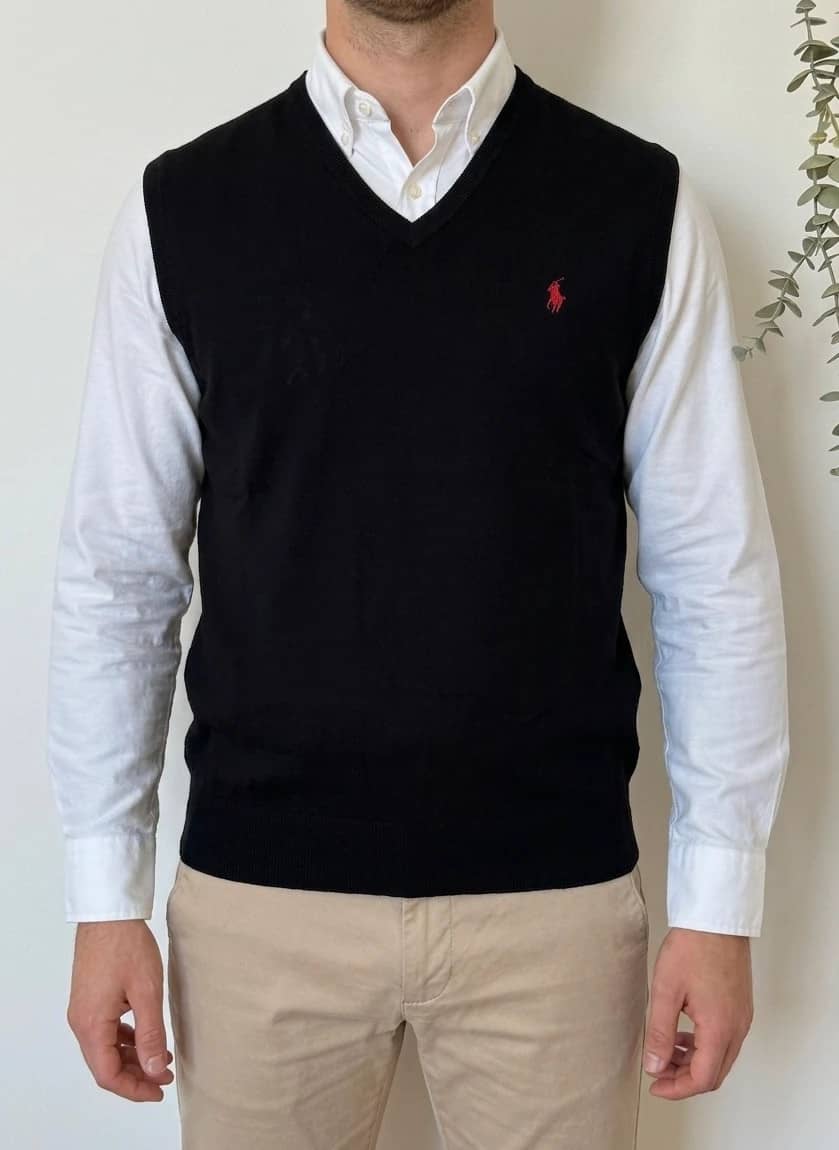 Pull sans manches col V Polo Ralph Lauren noir coton pima taille XL - PP2603398