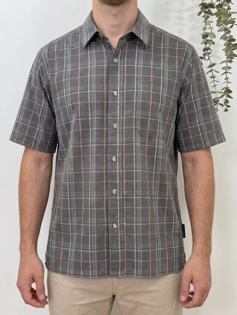 Chemise manches courtes Columbia à carreaux gris rose taille L - FP260797