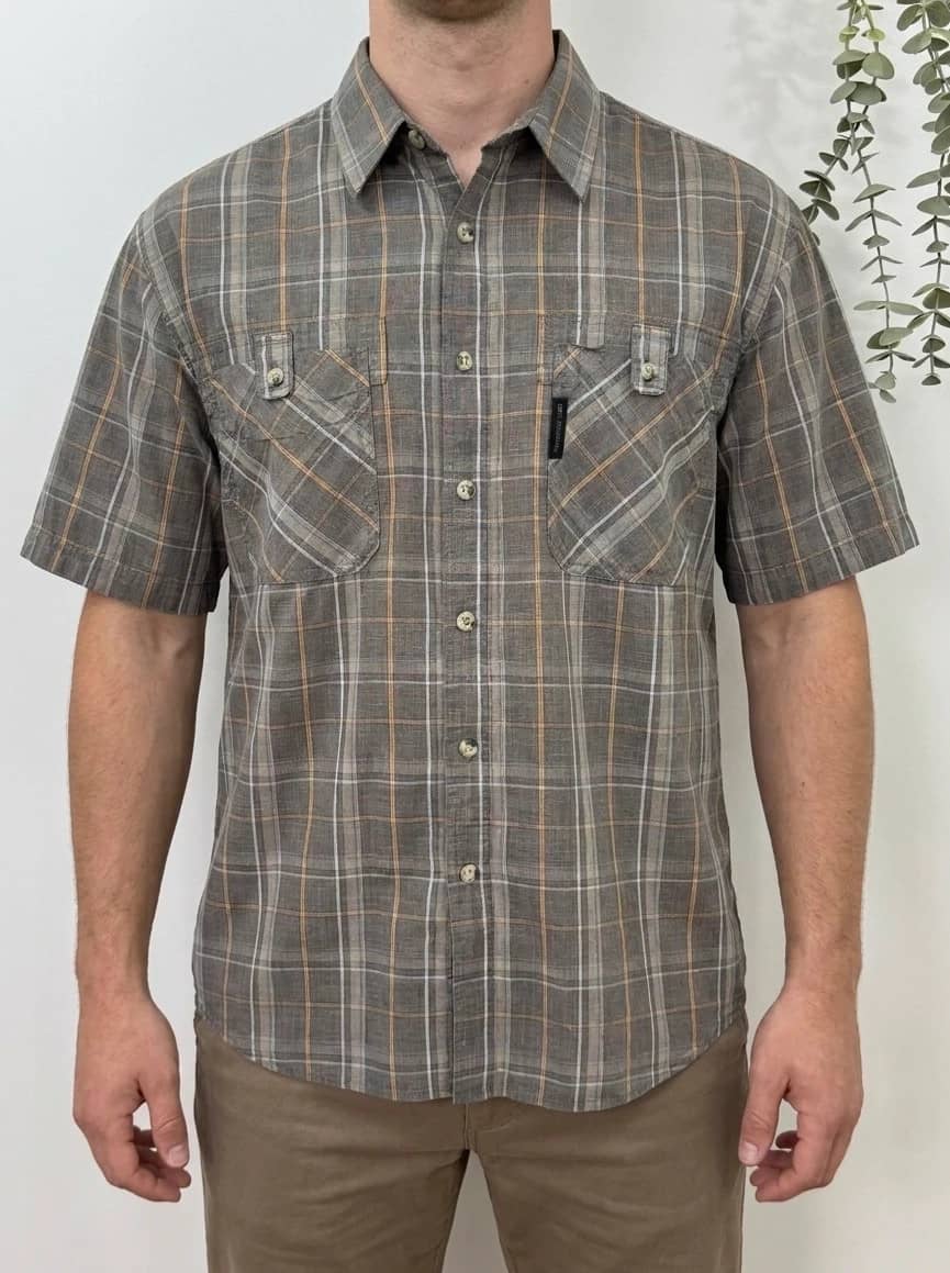Chemise manches courtes Columbia à carreaux marron taille L - FP260733