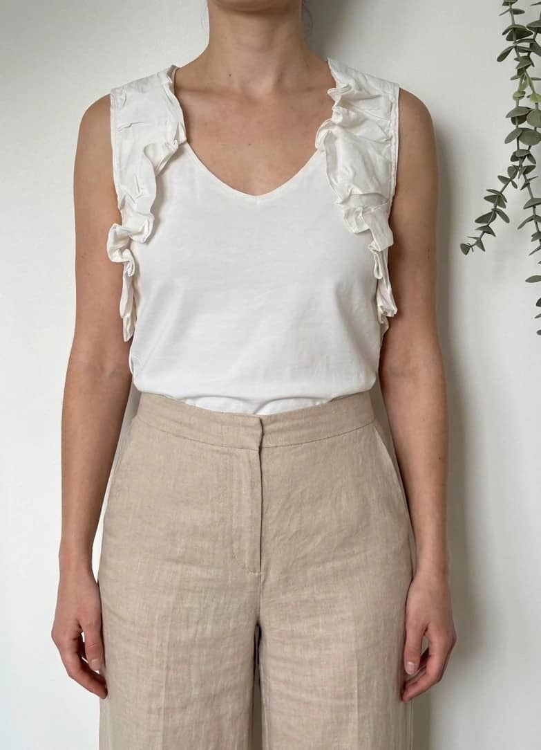 Top blouse Maje à volants lin soie blanc taille 3/M - VG26075
