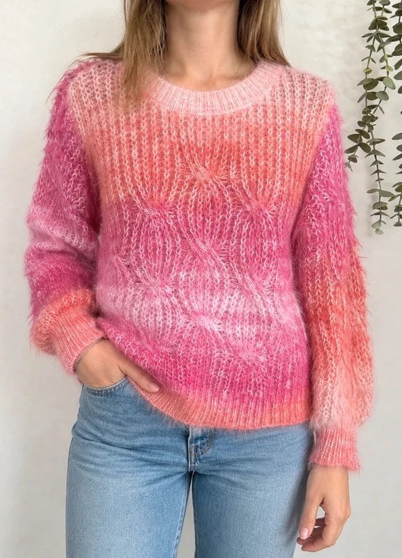 Pull duveteux torsadé Molly Bracken rose fuchsia corail taille S - BR2609114
